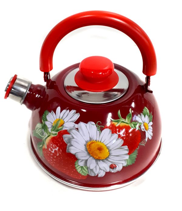 Kettle 2.5l ???04/25/01/05/?13 (movable handle) - burgundy "Strawberry with chamomile" (decorative stainless steel)